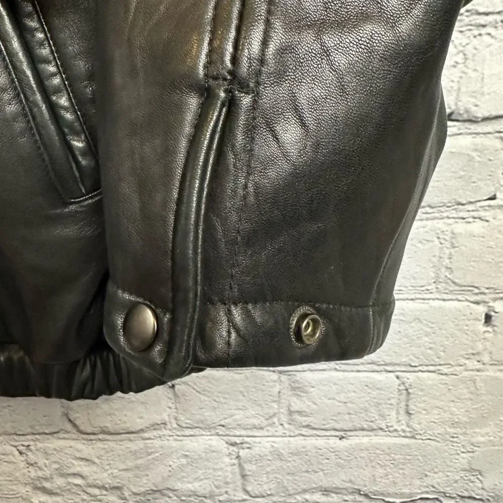 Andrew Marc Mens Lined Leather Jacket Buttery Soft Black Back Stitching Detail M
